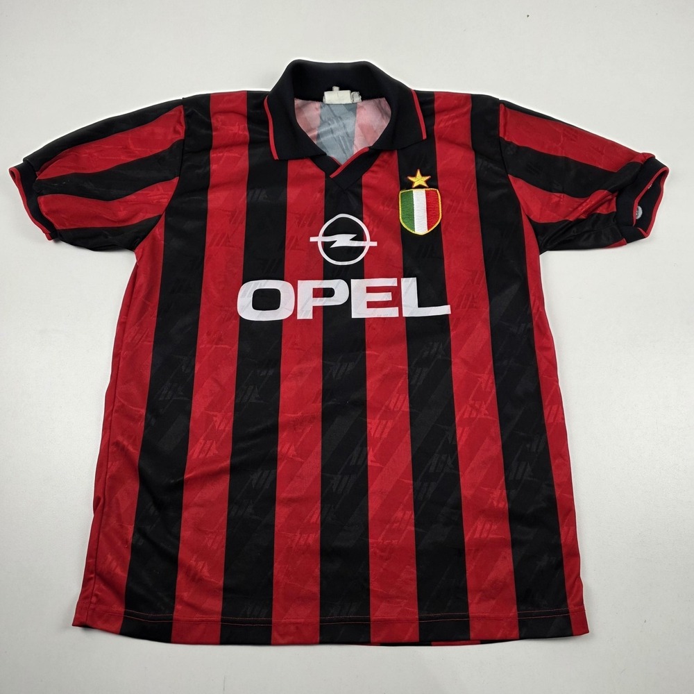 Vintage AC Milan Jersey Mens Red Black Home Serie A Soccer Opel Sponsor 90s